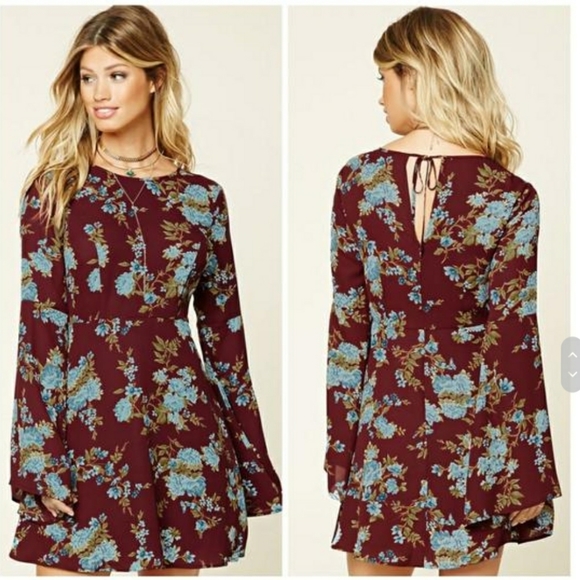 Forever 21 Dresses & Skirts - Forever 21 Multi Color Bohemian Bell Sleeve Floral